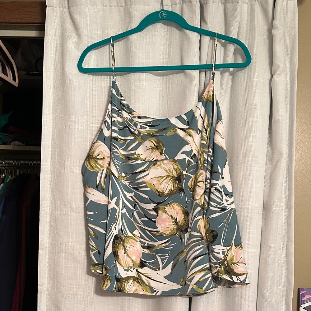 Bar III Teal and Cream Botanical Camisole